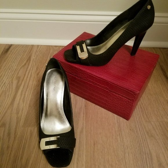 👠 Nine West Open Toe Black Shoes - Picture 2 of 3